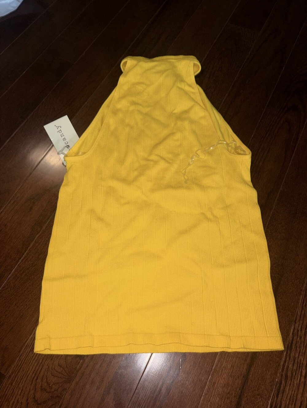 Yellow Ribbed Halter Tank Top